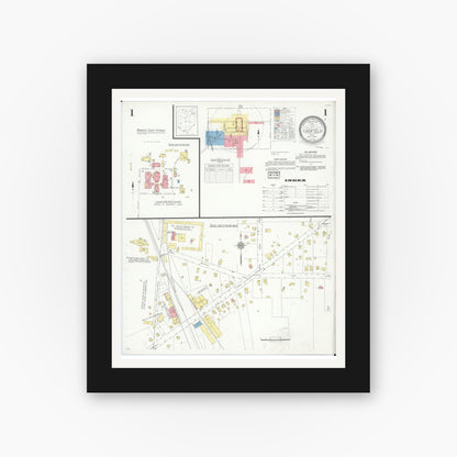 Old map wall art mockup — black gallery frame with white mat — Sanborn Fire Insurance Map from Canfield, Mahoning County, Ohio (1937) - Complete Map Set
