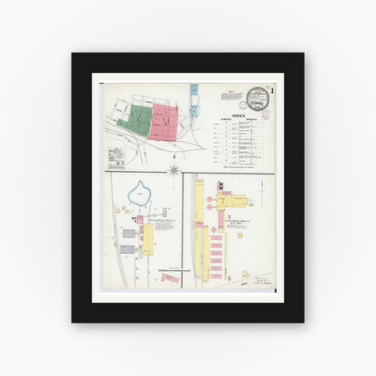 Old map wall art mockup — black gallery frame with white mat — Sanborn Fire Insurance Map from Shawnee, Perry County, Ohio (1901), Sheet #0001