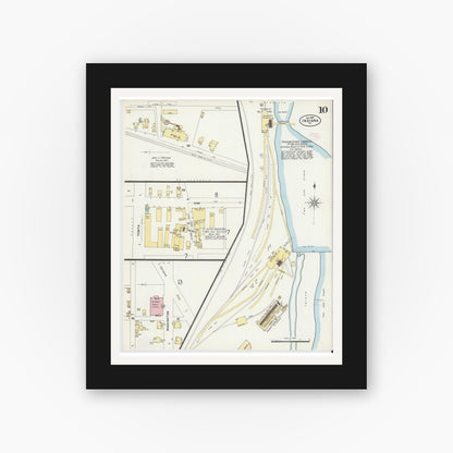 Old map wall art mockup — black gallery frame with white mat — Sanborn Fire Insurance Map from Indiana, Indiana County, Pennsylvania (1888), Sheet #0010