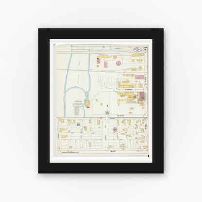 Old map wall art mockup — black gallery frame with white mat — Sanborn Fire Insurance Map from Warren, Trumbull County, Ohio (1902), Sheet #0017