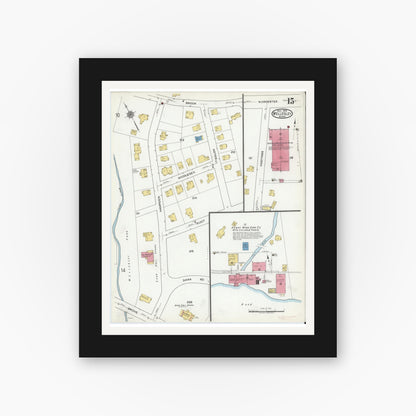 Old map wall art mockup — black gallery frame with white mat — Sanborn Fire Insurance Map from Wellesley, Norfolk County, Massachusetts (1919), Sheet #0015