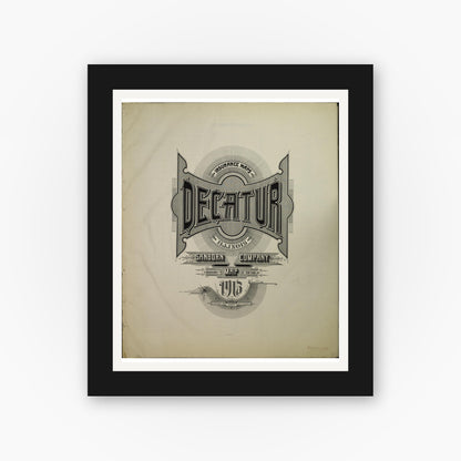 Old map wall art mockup — black gallery frame with white mat — Sanborn Fire Insurance Map from Decatur, Macon County, Illinois (1916), Sheet #0001