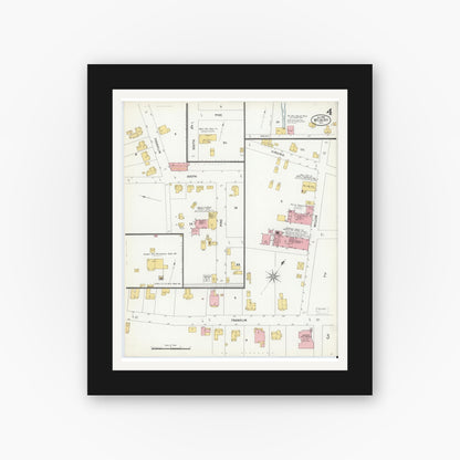 Old map wall art mockup — black gallery frame with white mat — Sanborn Fire Insurance Map from Mount Airy, Surry County, North Carolina (1900), Sheet #0004
