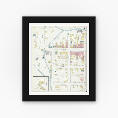 Old map wall art mockup — black gallery frame with white mat — Sanborn Fire Insurance Map from Mount Carroll, Carroll County, Illinois (1894), Sheet #0002