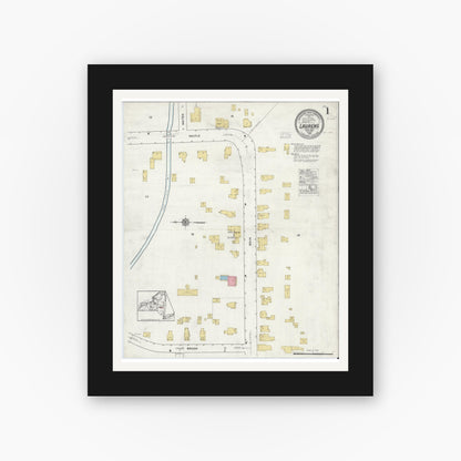 Old map wall art mockup — black gallery frame with white mat — Sanborn Fire Insurance Map from Laurens, Otsego County, New York (1916) - Complete Map Set