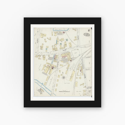 Old map wall art mockup — black gallery frame with white mat — Sanborn Fire Insurance Map from Hudson, Middlesex County, Massachusetts (1888), Sheet #0002