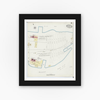 Old map wall art mockup — black gallery frame with white mat — Sanborn Fire Insurance Map from Menominee, Menominee County, Michigan (1890), Sheet #0003
