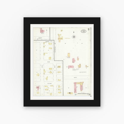 Old map wall art mockup — black gallery frame with white mat — Sanborn Fire Insurance Map from Lima, LaGrange County, Indiana (1909), Sheet #0002
