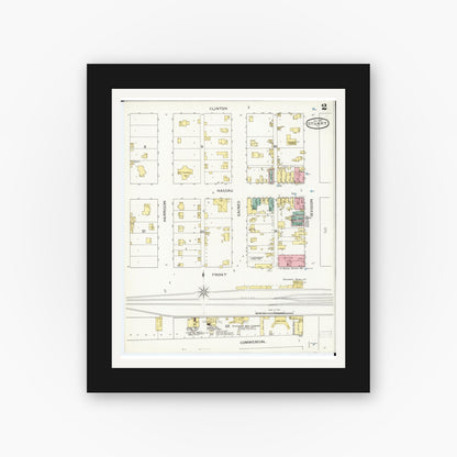 Old map wall art mockup — black gallery frame with white mat — Sanborn Fire Insurance Map from Stuart, Guthrie and Adair Counties, Iowa (1894), Sheet #0002