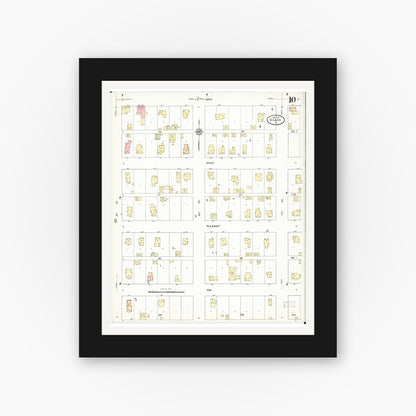Old map wall art mockup — black gallery frame with white mat — Sanborn Fire Insurance Map from Osage, Mitchell County, Iowa (1911), Sheet #0010