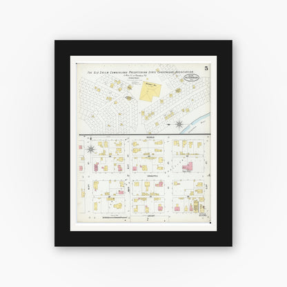 Old map wall art mockup — black gallery frame with white mat — Sanborn Fire Insurance Map from Petersburg, Menard County, Illinois (1901), Sheet #0005