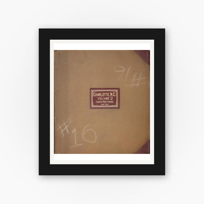 Old map wall art mockup — black gallery frame with white mat — Sanborn Fire Insurance Map from Charlotte, Mecklenburg County, North Carolina (1950), Sheet #0001