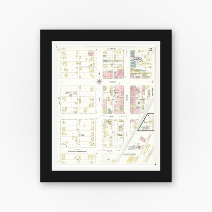 Old map wall art mockup — black gallery frame with white mat — Sanborn Fire Insurance Map from Woodbine, Harrison County, Iowa (1908), Sheet #0002