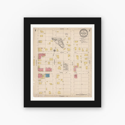 Old map wall art mockup — black gallery frame with white mat — Sanborn Fire Insurance Map from Williston, Levy County, Florida (1923) - Complete Map Set