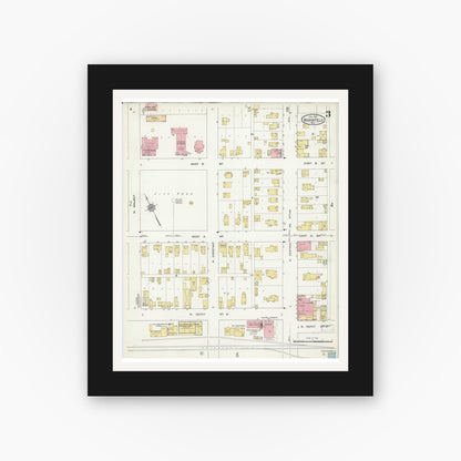 Old map wall art mockup — black gallery frame with white mat — Sanborn Fire Insurance Map from Marshfield, Wood County, Wisconsin (1912), Sheet #0003