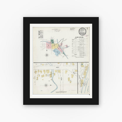 Old map wall art mockup — black gallery frame with white mat — Sanborn Fire Insurance Map from Boonville, Oneida County, New York (1890) - Complete Map Set