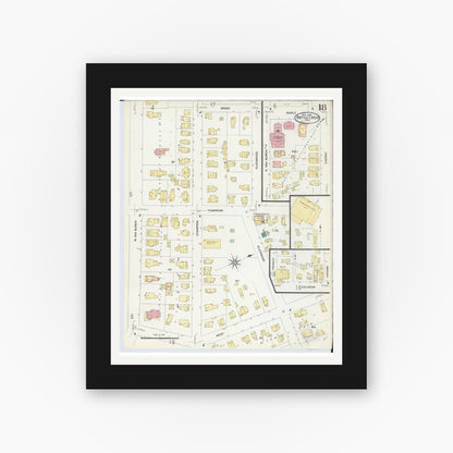 Old map wall art mockup — black gallery frame with white mat — Sanborn Fire Insurance Map from Battle Creek, Calhoun County, Michigan (1907), Sheet #0018