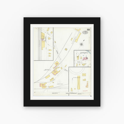 Old map wall art mockup — black gallery frame with white mat — Sanborn Fire Insurance Map from Olean, Cattaraugus County, New York (1904), Sheet #0033