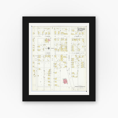 Old map wall art mockup — black gallery frame with white mat — Sanborn Fire Insurance Map from Wellston, Jackson County, Ohio (1911), Sheet #0005