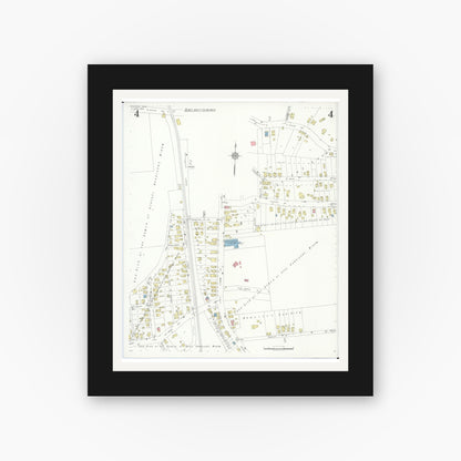 Old map wall art mockup — black gallery frame with white mat — Sanborn Fire Insurance Map from Cleves, Hamilton County, Ohio (1938), Sheet #0004