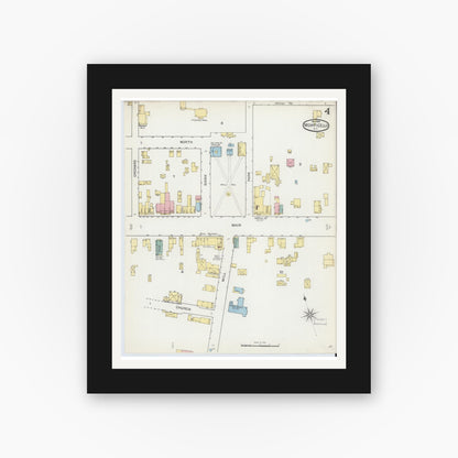 Old map wall art mockup — black gallery frame with white mat — Sanborn Fire Insurance Map from Monticello, Sullivan County, New York (1892), Sheet #0004