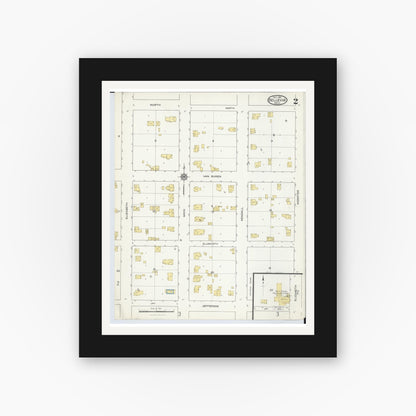 Old map wall art mockup — black gallery frame with white mat — Sanborn Fire Insurance Map from Bellevue, Eaton County, Michigan (1916), Sheet #0002