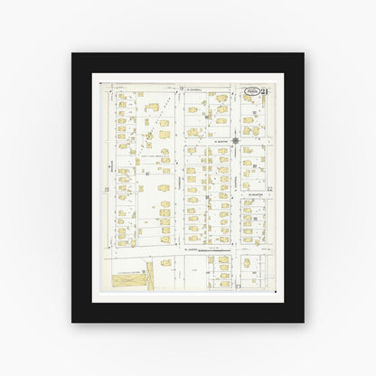 Old map wall art mockup — black gallery frame with white mat — Sanborn Fire Insurance Map from Paris, Edgar County, Illinois (1916), Sheet #0021