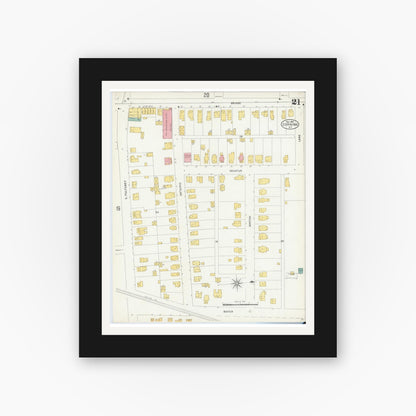 Old map wall art mockup — black gallery frame with white mat — Sanborn Fire Insurance Map from Corning, Steuben County, New York (1903), Sheet #0021