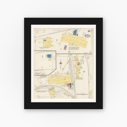 Old map wall art mockup — black gallery frame with white mat — Sanborn Fire Insurance Map from Bedford, Lawrence County, Indiana (1922), Sheet #0010