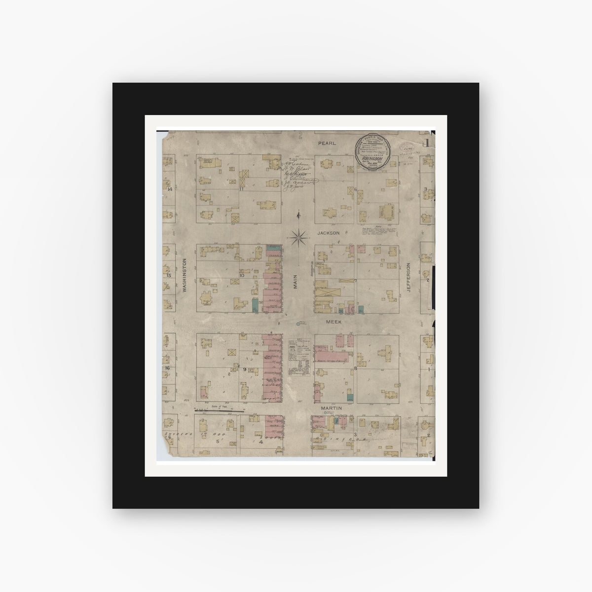 Old map wall art mockup — black gallery frame with white mat — Sanborn Fire Insurance Map from Abingdon, Knox County, Illinois (1893) - Complete Map Set