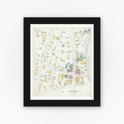 Old map wall art mockup — black gallery frame with white mat — Sanborn Fire Insurance Map from Perry, Wyoming County, New York (1900), Sheet #0002
