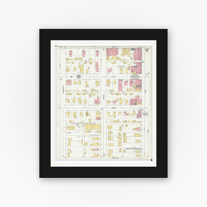 Old map wall art mockup — black gallery frame with white mat — Sanborn Fire Insurance Map from Bryan, Williams County, Ohio (1905), Sheet #0005
