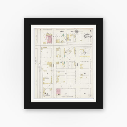 Old map wall art mockup — black gallery frame with white mat — Sanborn Fire Insurance Map from Hoopeston, Vermilion County, Illinois (1890), Sheet #0003