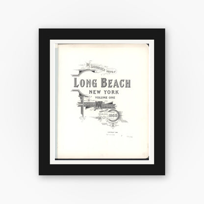 Old map wall art mockup — black gallery frame with white mat — Sanborn Fire Insurance Map from Long Beach, Nassau County, New York (1955), Sheet #0001