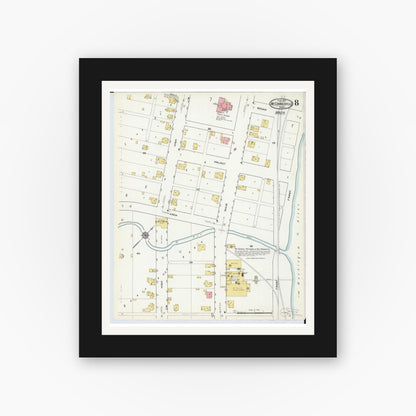 Old map wall art mockup — black gallery frame with white mat — Sanborn Fire Insurance Map from McConnelsville, Morgan County, Ohio (1917), Sheet #0008