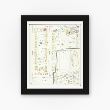 Old map wall art mockup — black gallery frame with white mat — Sanborn Fire Insurance Map from Flint, Genesee County, Michigan (1909), Sheet #0018