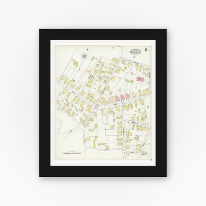 Old map wall art mockup — black gallery frame with white mat — Sanborn Fire Insurance Map from Nantucket, Nantucket County, Massachusetts (1904), Sheet #0008