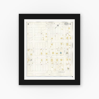 Old map wall art mockup — black gallery frame with white mat — Sanborn Fire Insurance Map from Del Rio, Val Verde County, Texas (1948), Sheet #0006