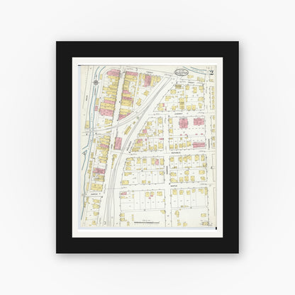 Old map wall art mockup — black gallery frame with white mat — Sanborn Fire Insurance Map from Glouster, Athens County, Ohio (1912), Sheet #0002