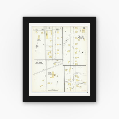Old map wall art mockup — black gallery frame with white mat — Sanborn Fire Insurance Map from Stoughton, Norfolk County, Massachusetts (1912), Sheet #0011