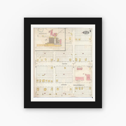 Old map wall art mockup — black gallery frame with white mat — Sanborn Fire Insurance Map from Bridgeport, Wise County, Texas (1944), Sheet #0005