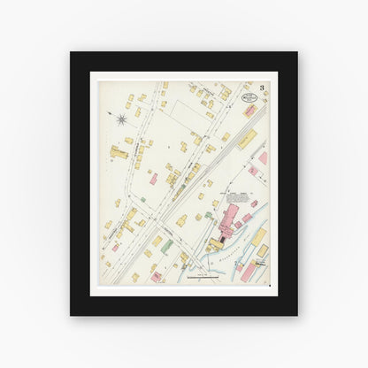 Old map wall art mockup — black gallery frame with white mat — Sanborn Fire Insurance Map from Millville, Worcester County, Massachusetts (1898), Sheet #0003