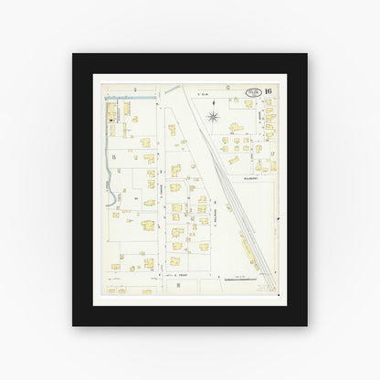 Old map wall art mockup — black gallery frame with white mat — Sanborn Fire Insurance Map from Tyler, Smith County, Texas (1907), Sheet #0016