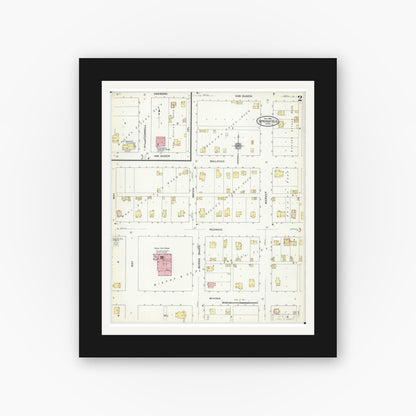 Old map wall art mockup — black gallery frame with white mat — Sanborn Fire Insurance Map from Springfield, Brown County, Minnesota (1909), Sheet #0002