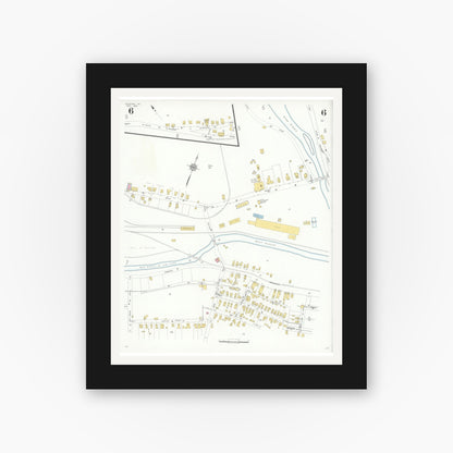 Old map wall art mockup — black gallery frame with white mat — Sanborn Fire Insurance Map from Galeton, Potter County, Pennsylvania (1933), Sheet #0006