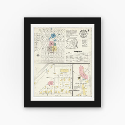 Old map wall art mockup — black gallery frame with white mat — Sanborn Fire Insurance Map from Dalhart, Dallam And Hartley County, Texas (1913) - Complete Map Set