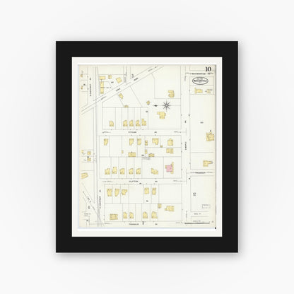 Old map wall art mockup — black gallery frame with white mat — Sanborn Fire Insurance Map from Merchantville, Camden County, New Jersey (1908), Sheet #0010