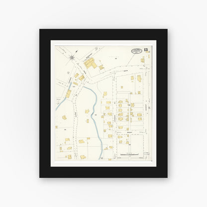 Old map wall art mockup — black gallery frame with white mat — Sanborn Fire Insurance Map from Los Gatos, Santa Clara County, California (1908), Sheet #0013