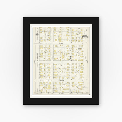 Old map wall art mockup — black gallery frame with white mat — Sanborn Fire Insurance Map from Webb City, Jasper County, Missouri (1915), Sheet #0007