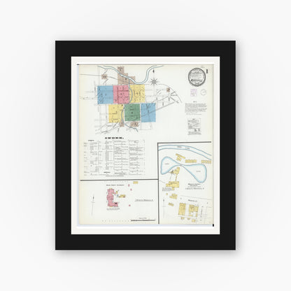 Old map wall art mockup — black gallery frame with white mat — Sanborn Fire Insurance Map from Marysville, Union County, Ohio (1901) - Complete Map Set